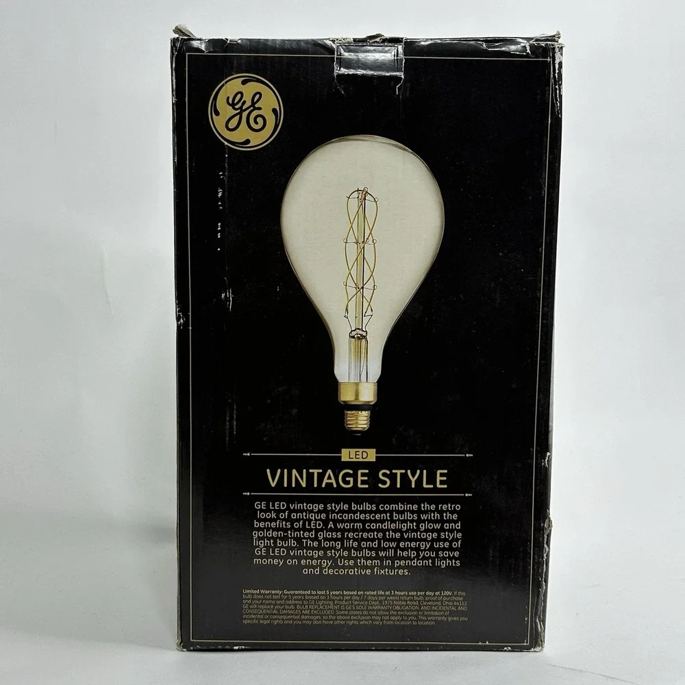 GE Vintage Style Amber Glass LED PS52 Dimmable 40w Medium Base Large Pear Tested